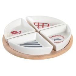 Satz für Appetithäppchen DKD Home Decor 21,5 x 21,5 x 1 cm Rot Blau Weiß Steingut Mediterraner Häuser