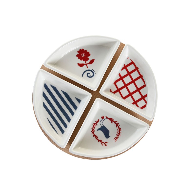 Appetizer Set DKD Home Decor 21,5 x 21,5 x 1 cm Red Blue White Stoneware Mediterranean Houses