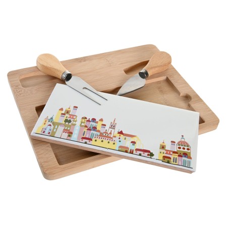 Ensemble à apértif DKD Home Decor 24,5 x 20 x 1,2 cm Rouge Blanc Multicouleur Grès Cottage Maisons