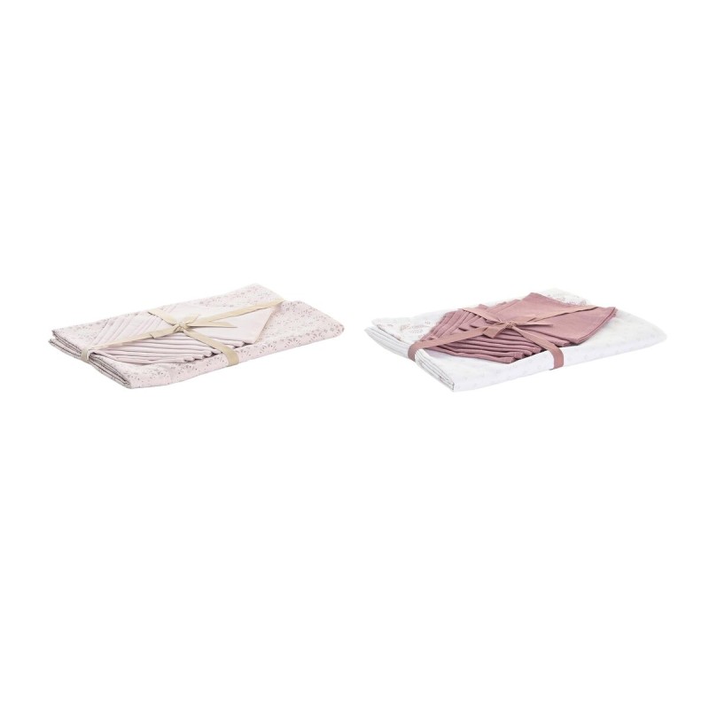 Tablecloth and napkins DKD Home Decor 150 x 250 x 0,5 cm Pink White (2 Units)