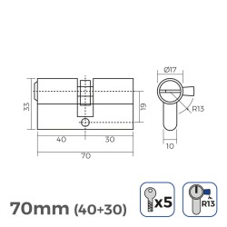 Zylinder EDM 150 ml Gold Messing Schließbart kurz (70 mm)