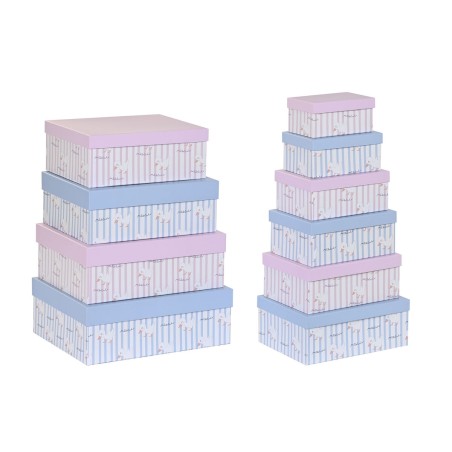 Satz stapelbarer Organizerboxen DKD Home Decor Blau Rosa Pappe (43,5 x 33,5 x 15,5 cm)