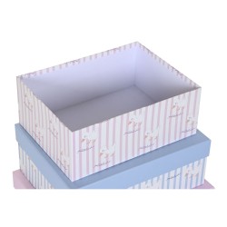 Jeu de Caisses de Rangement Empilables DKD Home Decor Bleu Rose Carton (43,5 x 33,5 x 15,5 cm)