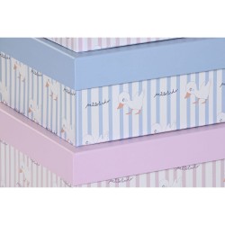 Jeu de Caisses de Rangement Empilables DKD Home Decor Bleu Rose Carton (43,5 x 33,5 x 15,5 cm)