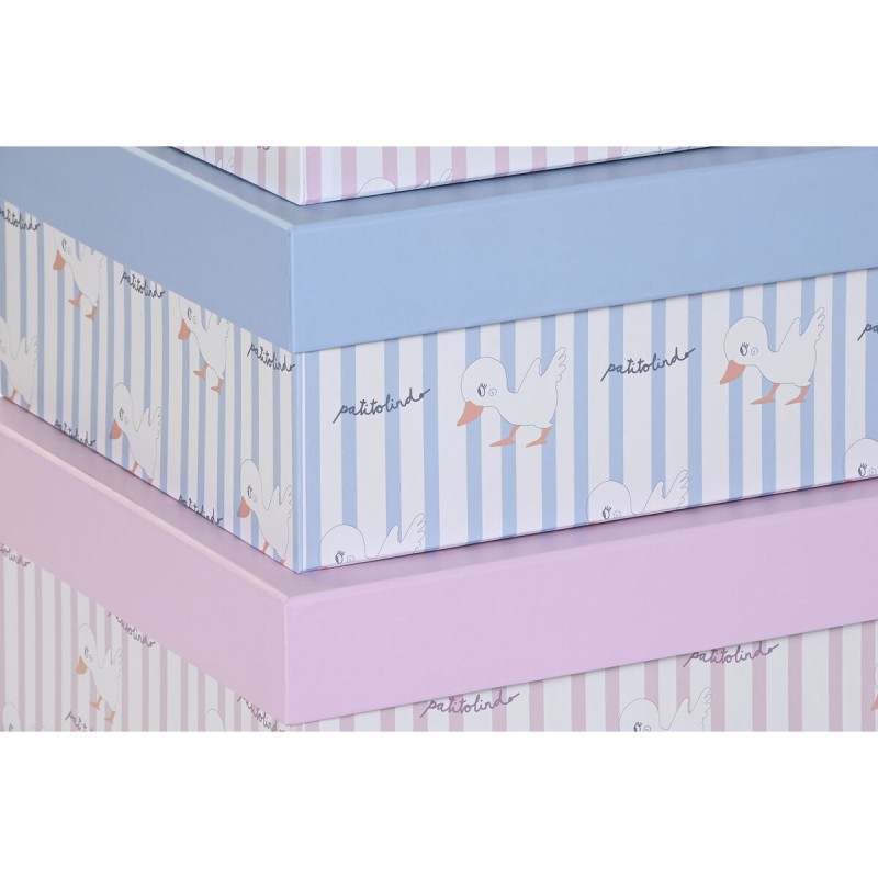 Set of Stackable Organising Boxes DKD Home Decor Blue Pink Cardboard (43,5 x 33,5 x 15,5 cm)