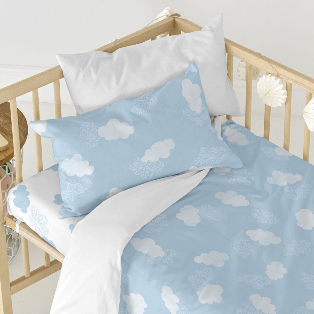 Parure de couette HappyFriday Basic Kids Bleu Lit de bébé 2 Pièces