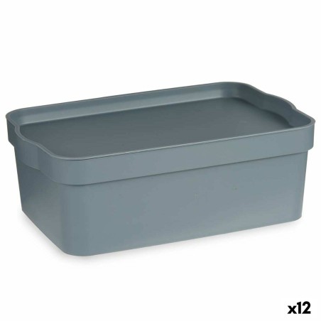 Boîte de rangement avec couvercle Gris Plastique 6 L (21,5 x 11 x 32 cm) (12 Unités)