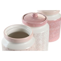 Boîte DKD Home Decor 12 x 12 x 16 cm Rose Blanc Dolomite (3 Unités)