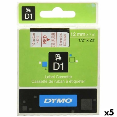 Ruban Laminé pour Etiqueteuses Dymo D1 45012 12 mm LabelManager™ Transparent Rouge Noir (5 Unités)