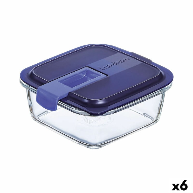 Hermetic Lunch Box Luminarc Easy Box Blue Glass (760 ml) (6 Units)