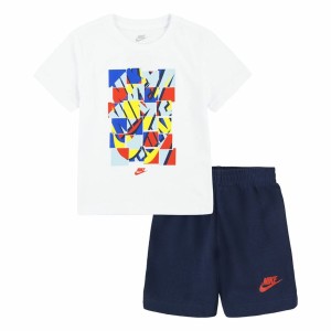 Ensemble de Sport pour Enfants Nike Nsw Add Ft Short  Bleu Blanc Multicouleur 2 Pièces