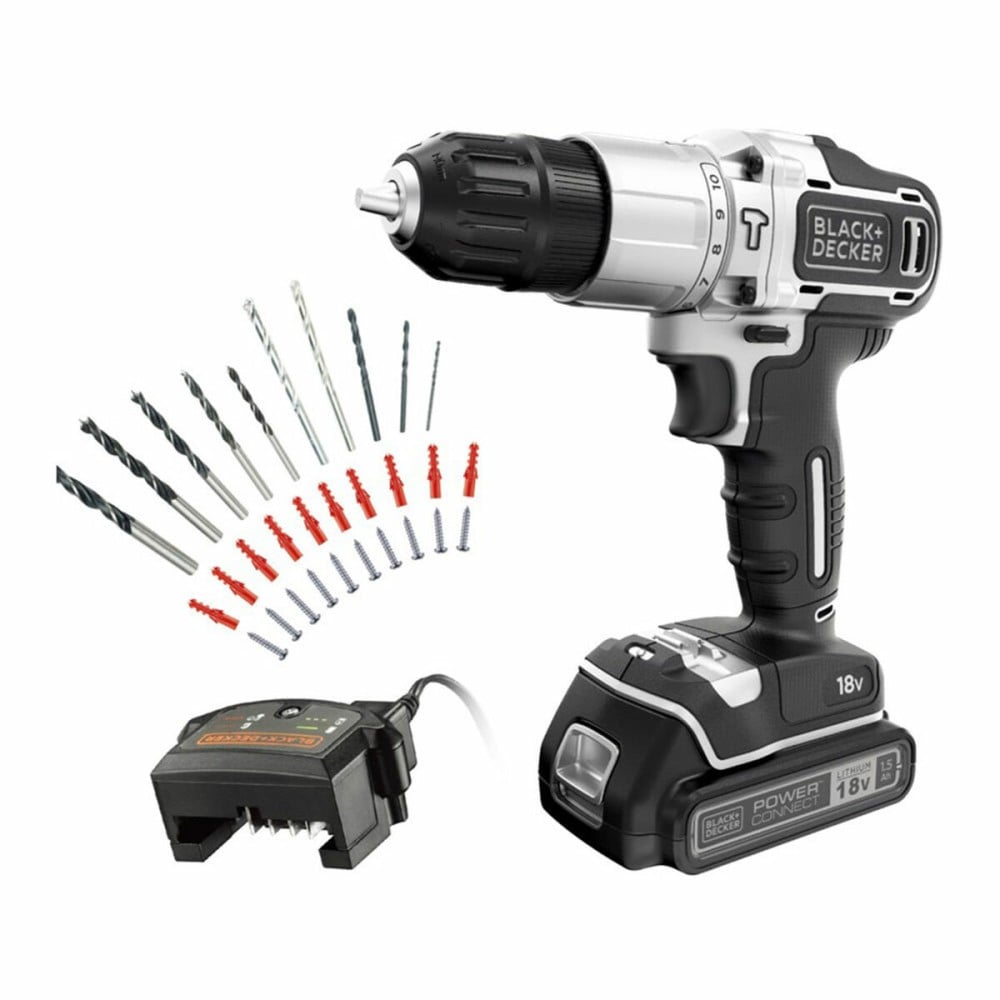 Set de forage et accessoires Black & Decker Silver Edition bdchd18sc1a-qw 18 V 45 Nm 30 Pièces