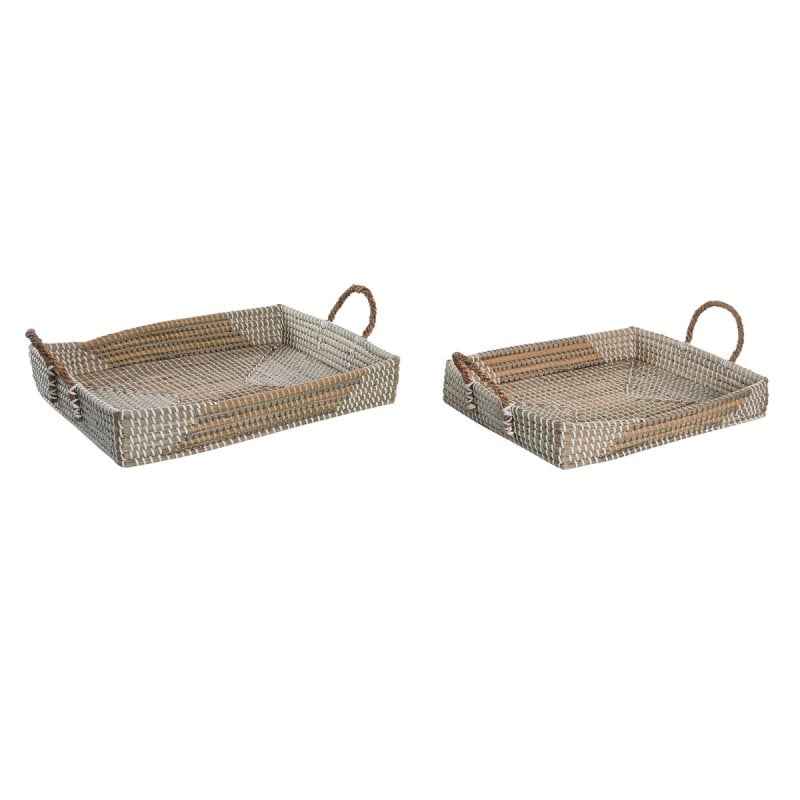 Set of trays DKD Home Decor Yellow Natural 48 x 38 x 15 cm 52 x 38 x 15 cm (2 Units)