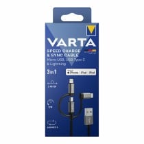 USB Cable Varta 2 m Black 3-in-1 USB-C Micro USB Lightning