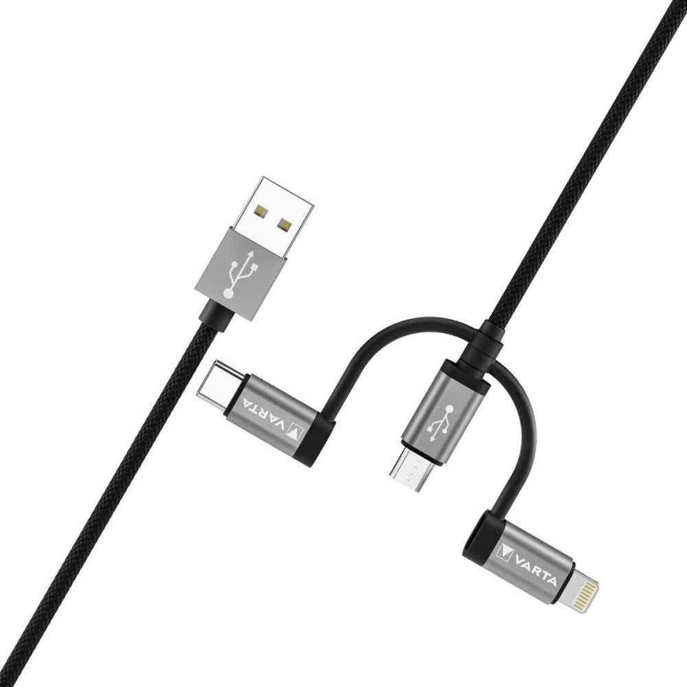 USB Cable Varta 2 m Black 3-in-1 USB-C Micro USB Lightning