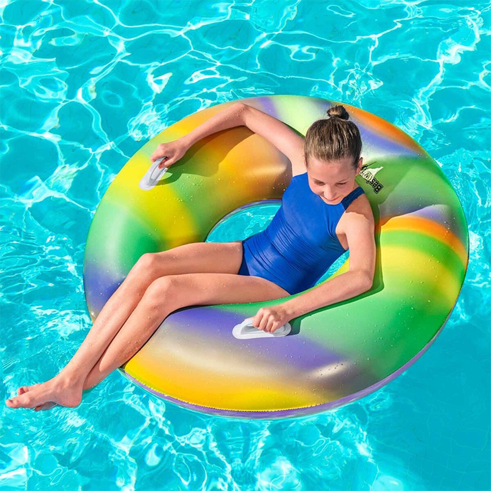 Bestway Aufblasbarer Schwimmring mit Griffen Regenbogen D119 cm +12 Jahre Strand und Pool 36352