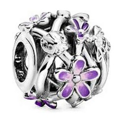 Ladies' Beads Pandora OPENWORK PURPLE DAISY Silver Purple