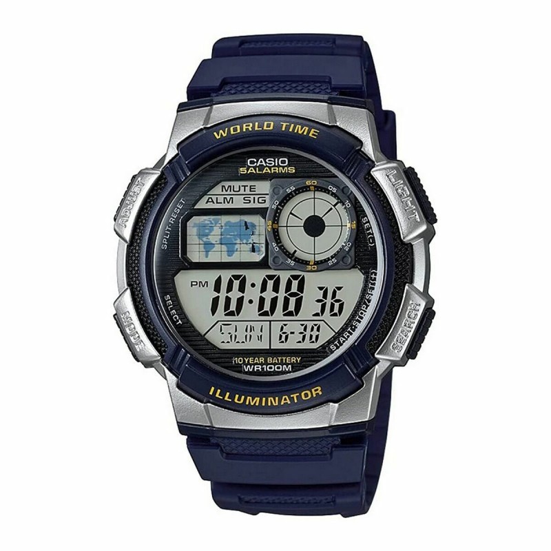 Herrenuhr Casio WORLD TIME ILLUMINATOR - 5 ALARMS, 10 YEAR BATTERY Schwarz Grau (Ø 40 mm) (Ø 43 mm)