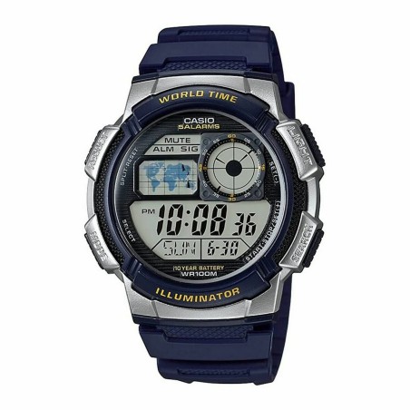 Montre Homme Casio WORLD TIME ILLUMINATOR - 5 ALARMS, 10 YEAR BATTERY Noir Gris (Ø 40 mm) (Ø 43 mm)