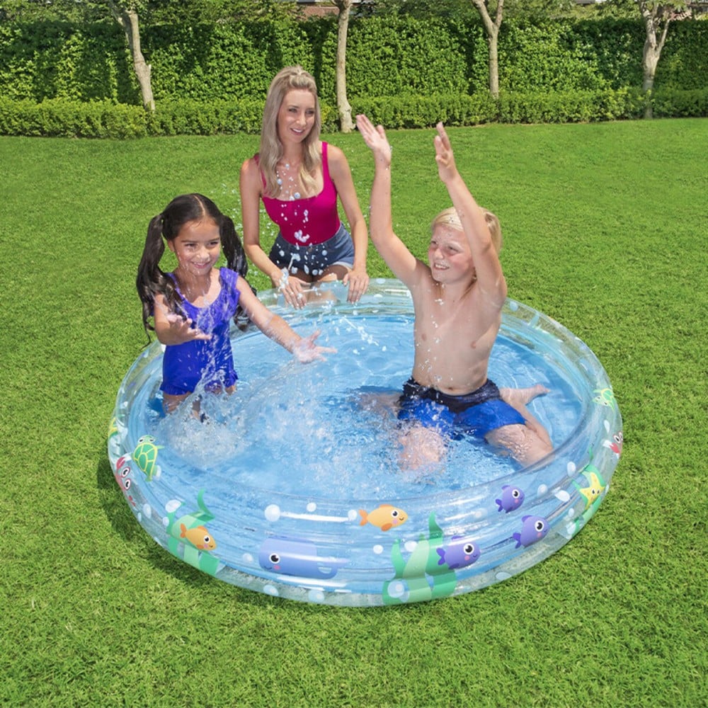 Bestway Aufblasbares Kinderbecken 3 Ringe Transparentes Meeresleben 152x30 cm +2 Jahre Garten 51004