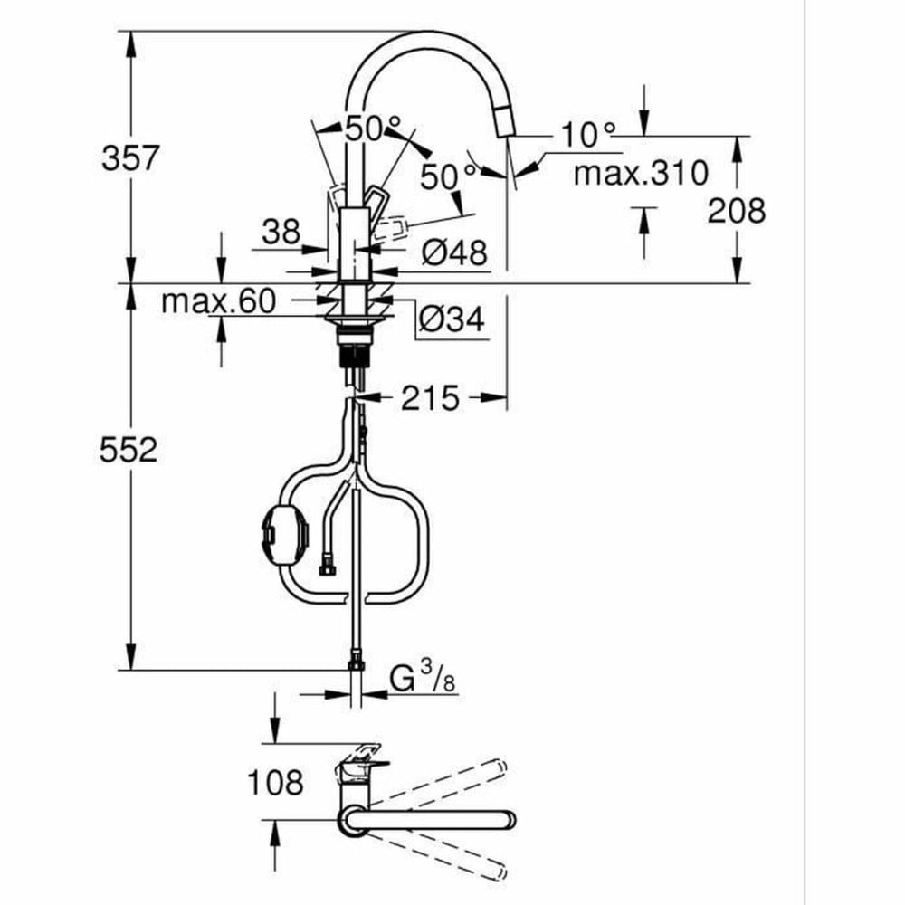 Mitigeur Grohe StartLoop Forme en C Laiton