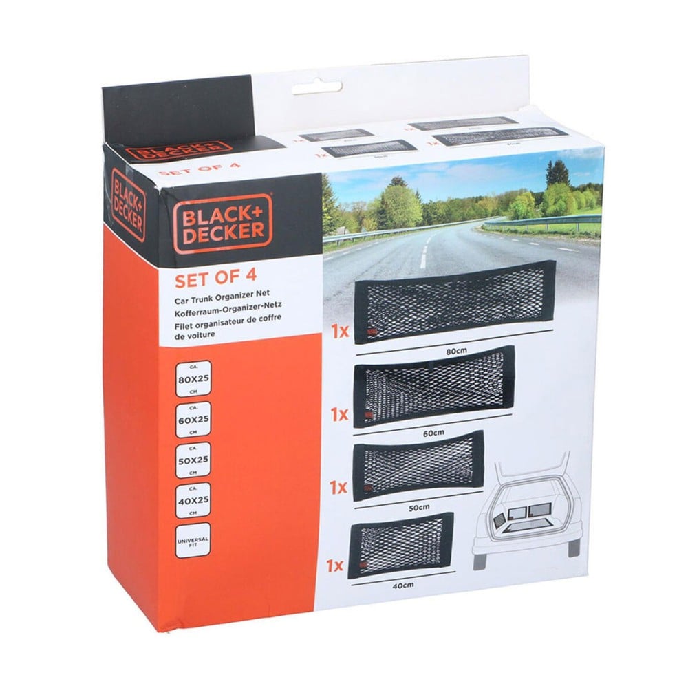 Filet de rangement pour voiture Black & Decker Noir 40/50/60/80 x 25 cm 4 Pièces