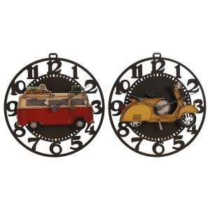 Horloge Murale Home ESPRIT Jaune Rouge Métal Vintage 34 x 33,5 x 32,5 cm (2 Unités)