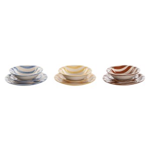 Tableware Home ESPRIT Yellow Blue Red Stoneware Stripes Mediterranean 27,5 x 27,5 x 2,8 cm 18 Pieces