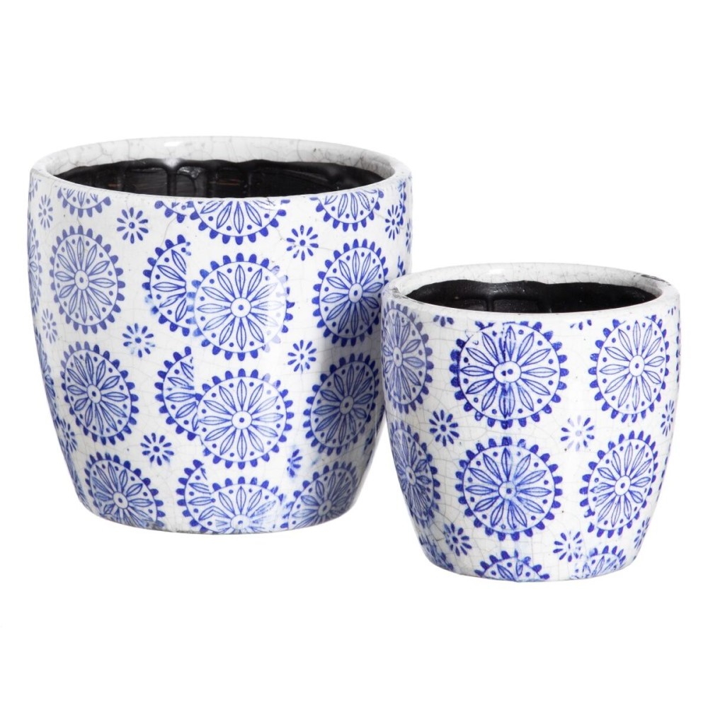 Set de pots de fleurs Bleu Terre cuite 19 x 19 x 17 cm Rond (2 Unités)