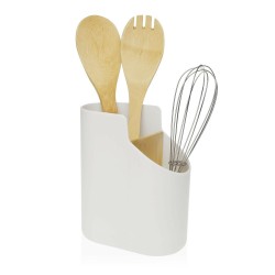 Pot pour ustensiles de cuisine Versa Blanc Bambou ABS 8,5 x 17,6 x 15 cm