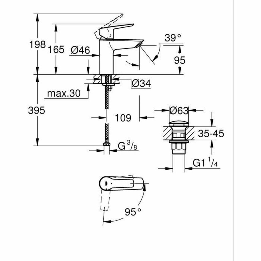 Mischbatterie Grohe Start S Matte Hinterseite Metall