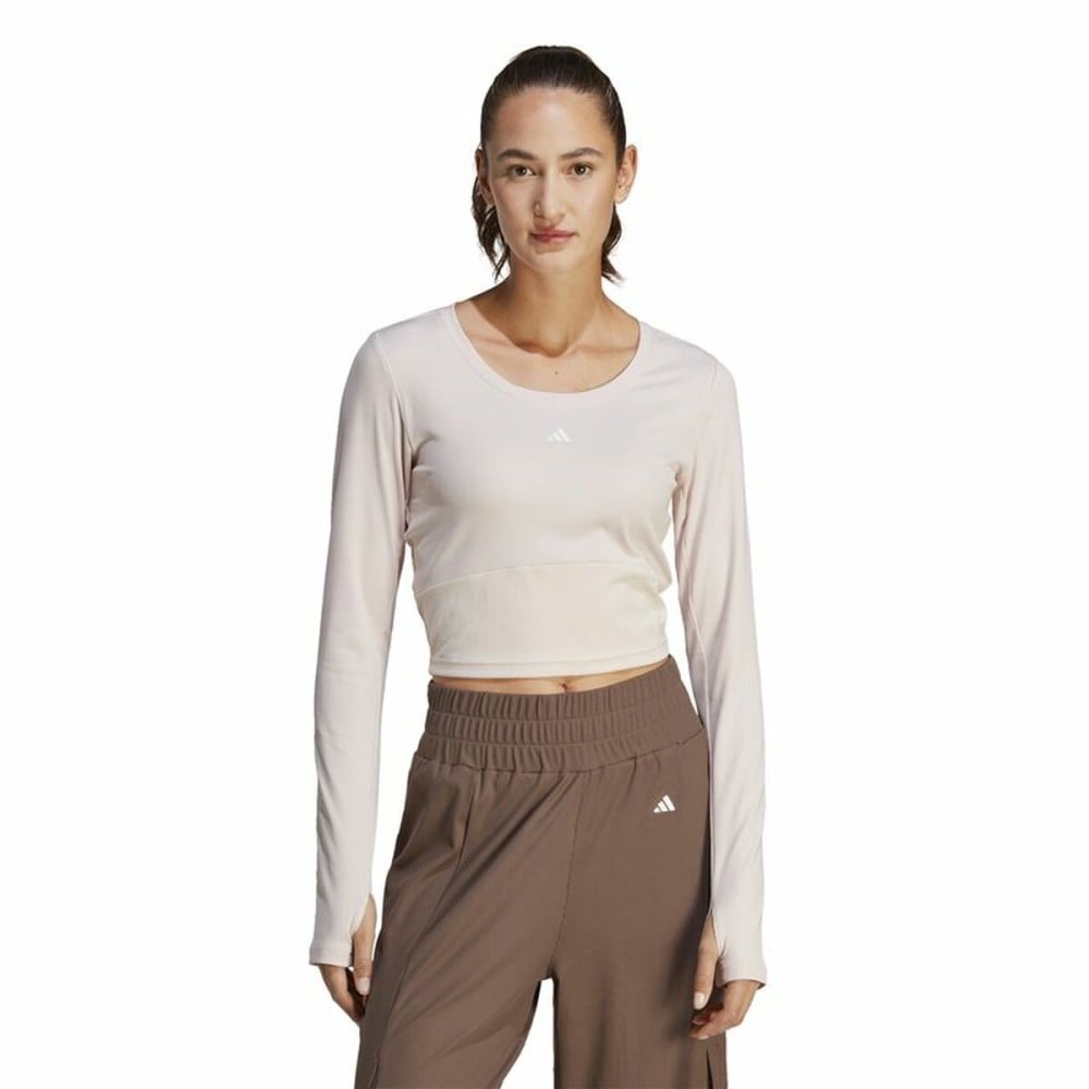 Langarm Damen T-Shirt Adidas Studio Beige