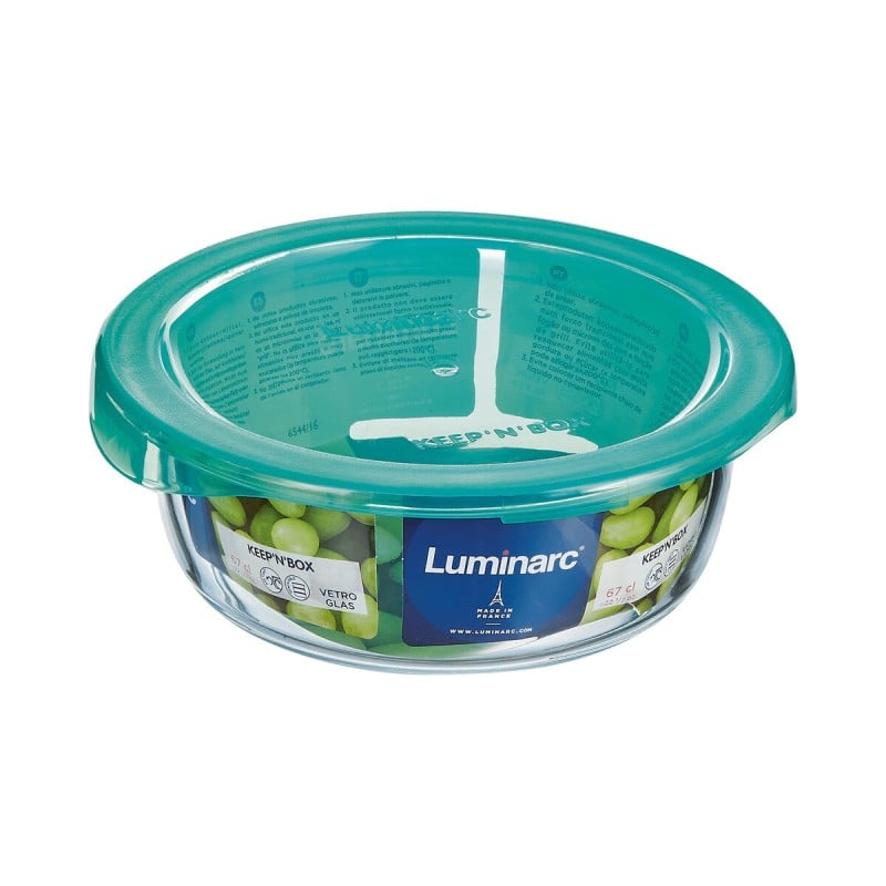 Panier-repas rond avec couvercle Luminarc Keep'n Lagon 13,5 x 6 cm Turquoise 680 ml verre (6 Unités)