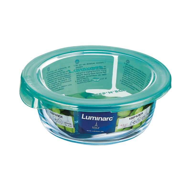 Panier-repas rond avec couvercle Luminarc Keep'n Lagon Turquoise 420 ml 11,5 x 5,4 cm verre (6 Unités)