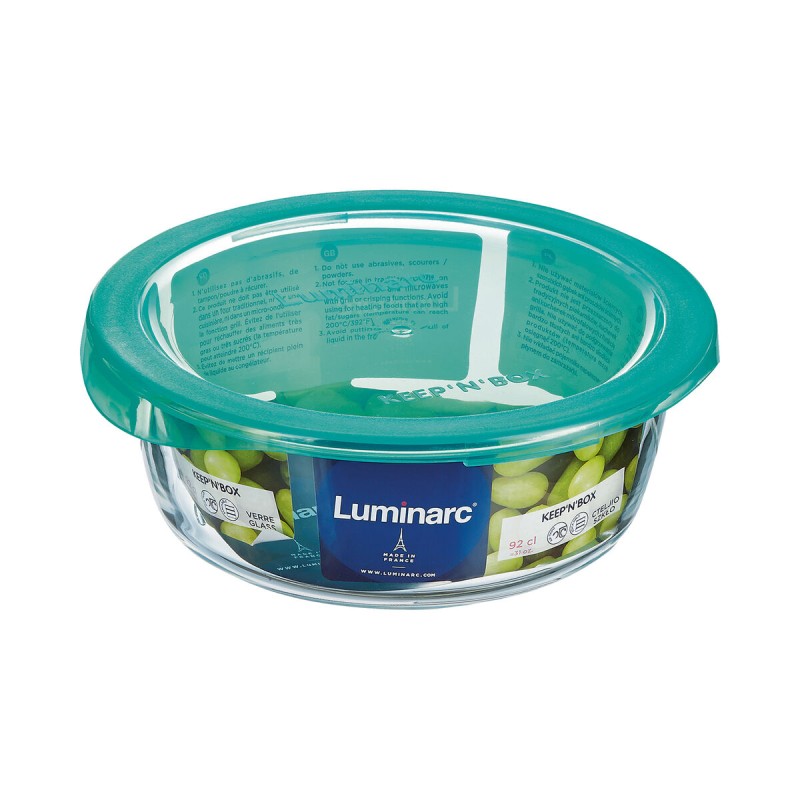 Panier-repas rond avec couvercle Luminarc Keep'n Lagon 920 ml 15,6 x 6,6 cm Turquoise verre (6 Unités)