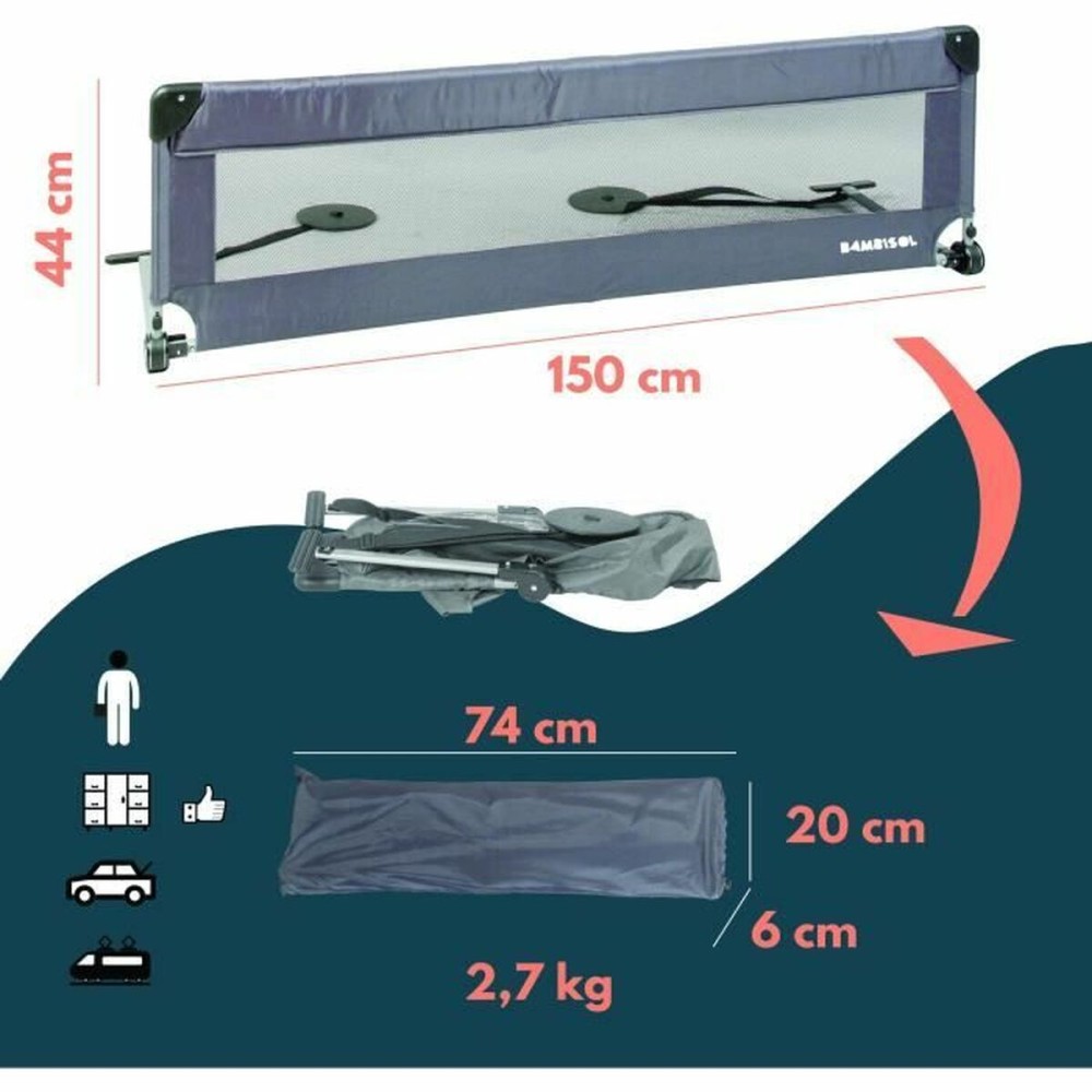 Bed safety rail Looping BL5003G 44 x 150 cm Grey