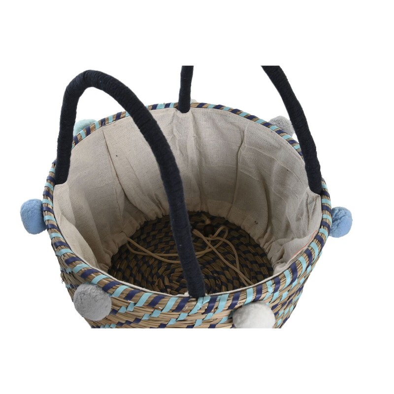 Basket set DKD Home Decor Polyester Pompoms 43 x 43 x 43 cm Seagrass