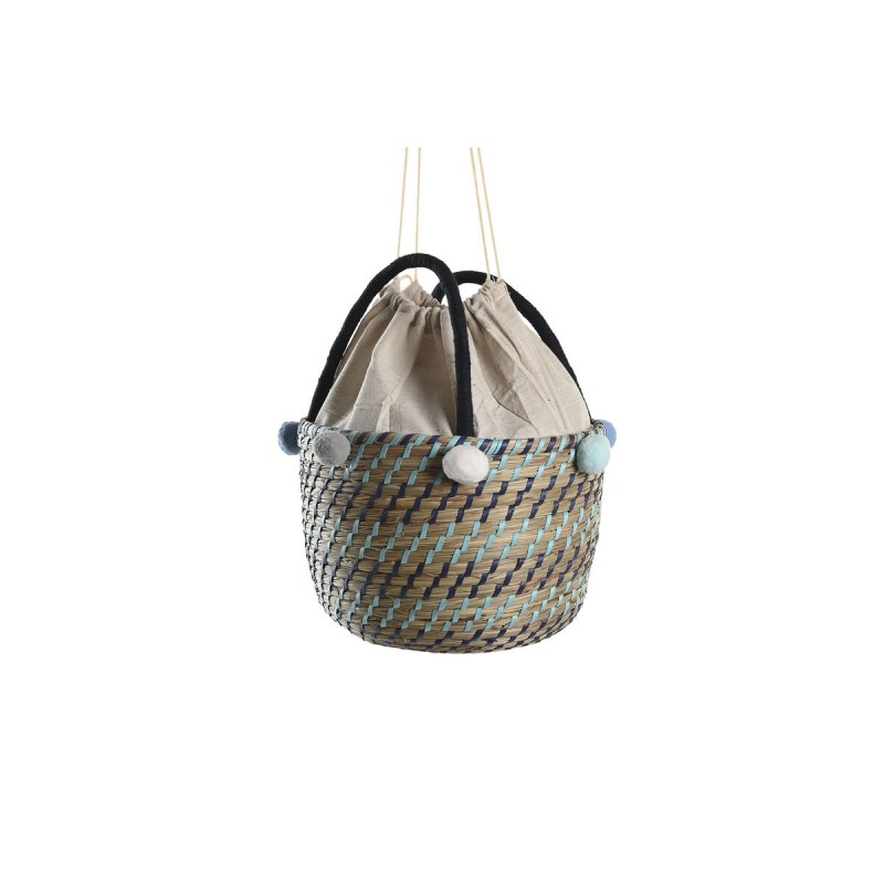 Basket set DKD Home Decor Polyester Pompoms 43 x 43 x 43 cm Seagrass