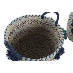 Set de basket DKD Home Decor 46 x 44 x 34 cm Pompons polypropylène Herbier marin