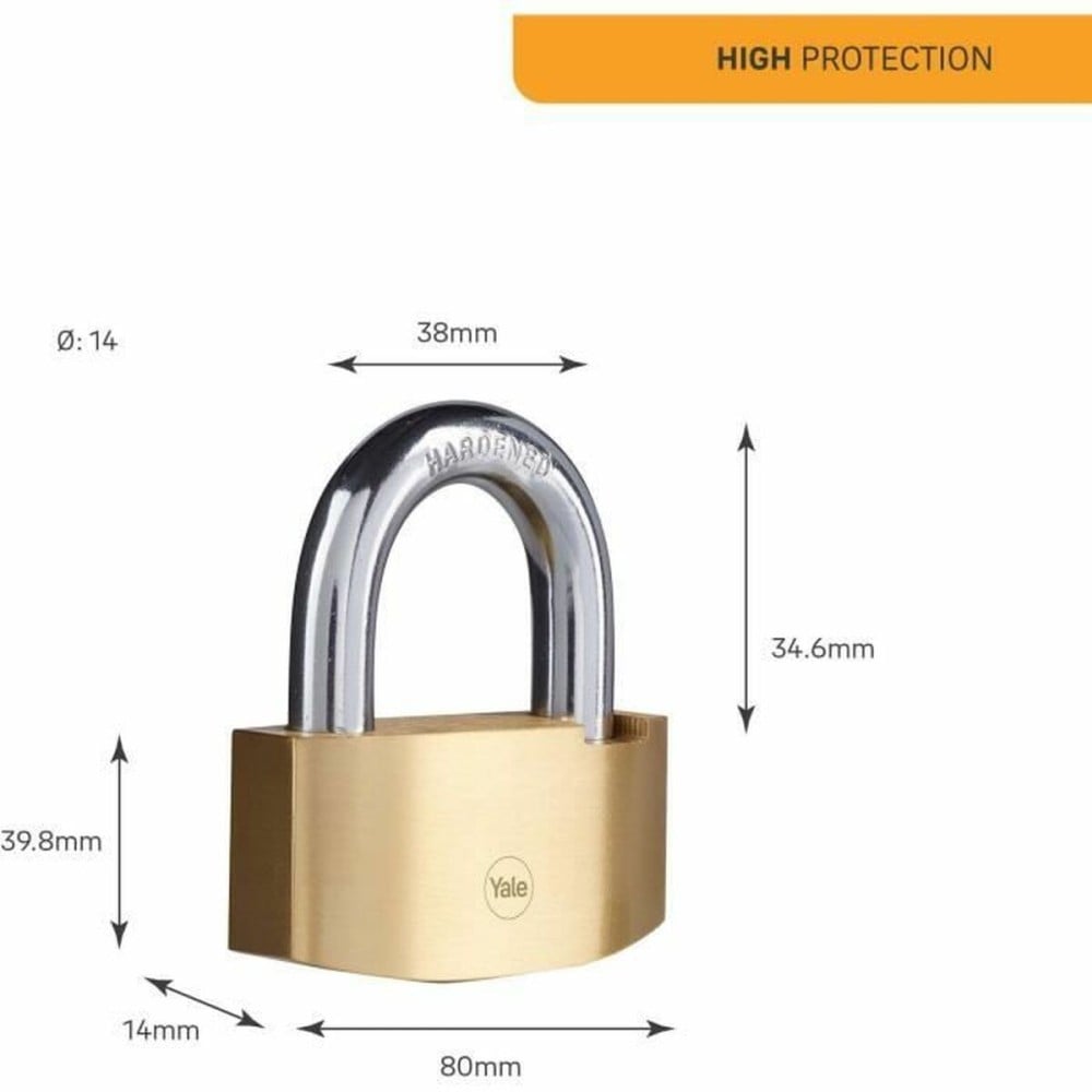 Key padlock Yale Rectangular Golden