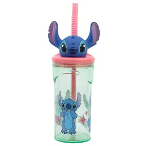 Becher mit Strohhalm Stitch Sweet Blau Lila PVC 360 ml 3D