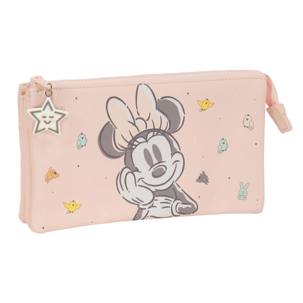 Trousse Fourre-Tout Triple Minnie Mouse Baby Rose 22 x 12 x 3 cm