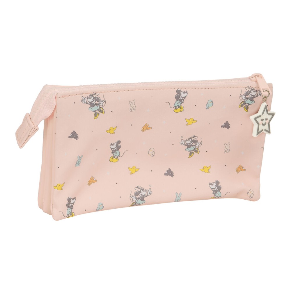 Trousse Fourre-Tout Triple Minnie Mouse Baby Rose 22 x 12 x 3 cm