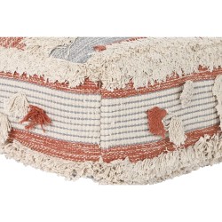 Pouffe DKD Home Decor White Orange Stripes Boho 60 x 60 x 25 cm (2 Units)