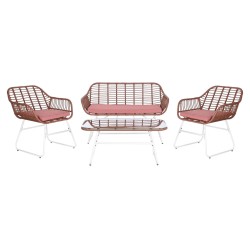 Tisch mit 3 Sesseln DKD Home Decor 124 x 74 x 84 cm Metall Synthetischer Rattan