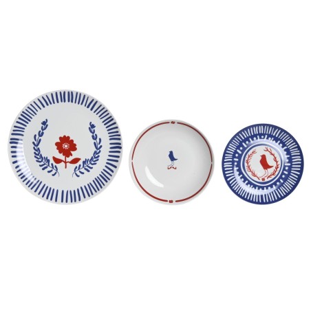 Service de Vaisselle DKD Home Decor Porcelaine Rouge Bleu Blanc 27 x 27 x 3 cm 18 Pièces