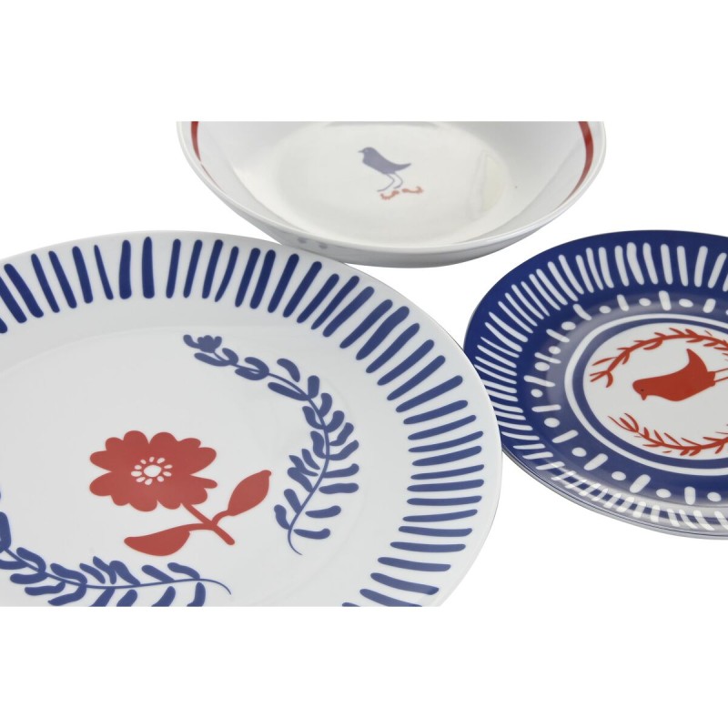 Geschirr-Set DKD Home Decor Blau Weiß Rot Porzellan Mediterraner 18 Stücke 27 x 27 x 3 cm