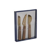 Cheese Knives Home ESPRIT Golden Natural Stainless steel Acacia 2 Units (3 Pieces)