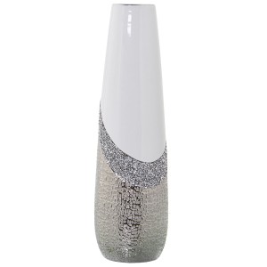 Vase Alexandra House Living Weiß Silberfarben aus Keramik Brillant 13 x 13 x 45 cm