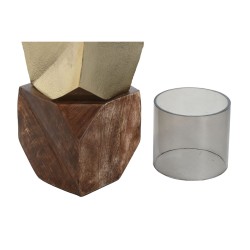 Bougeoir DKD Home Decor Marron Doré Aluminium Verre Bois de manguier 10 x 10 x 51,5 cm